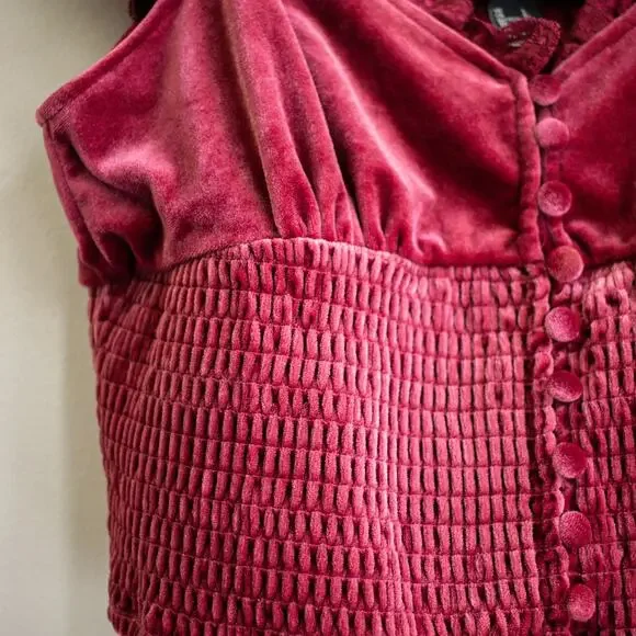 Burgundy Velvet Crop Top Size Large - Picture 2 of 6